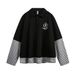 Two-Piece Striped Patchwork Turn-Down Collar Sweatshirt For Men Women, Spring And Autumn Wear, Lazy Style, Loose_viptrois.com