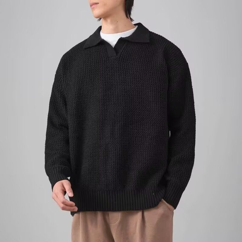Men's Loose Base Warm Solid Color Pullover Sweater With A Collar Sweater, Couple's Jacket_viptrois.com