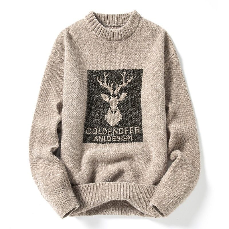 Pure Winter New Elk Fleece-Lined Thickened Sweater Men's Half Turtleneck Warm Knitted Casual Fashion Korean Style Top_viptrois.com
