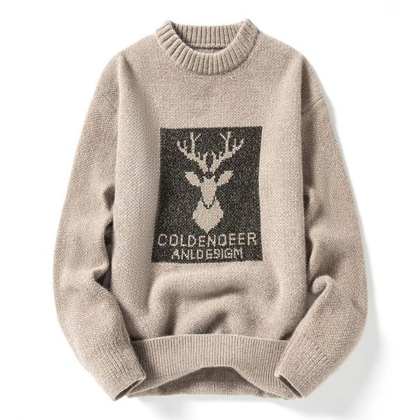 Pure Winter New Elk Fleece-Lined Thickened Sweater Men's Half Turtleneck Warm Knitted Casual Fashion Korean Style Top_viptrois.com