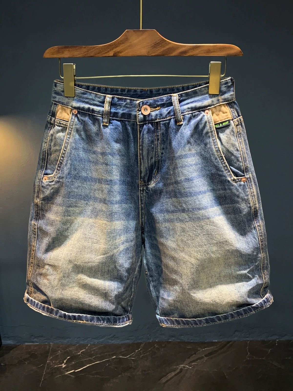 Men's Clothing Retro Old Personality Back Pocket Shorts European And American Style High End Men's Mid Length Pants_viptrois.com