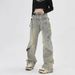 FUIV Casual Pants Men's Spring And Autumn American Washed Yellow Mud High-End Straight Wide Leg Jeans_viptrois.com