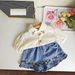 Mother & Kids Summer New Girls Suit Cute Embroidered Lapel Shirt Plus Denim Shorts Two-piece Suit_viptrois.com