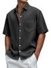 New Men's Solid Color Loose, Comfortable And Versatile Vertical Striped Short-sleeved Button Set_viptrois.com
