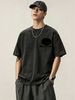 230g Washed Men Crew Neck Tee Black Vinyl BULLEVAR Text Print Short Sleeve Casual Streetwear Summer Top_viptrois.com