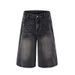 2025 2025 Summer American Lightning Crack Black Grey Jeans Men's Straight Tube Loose Wide Leg Shorts Y2k Street Hip Hop Sevens_viptrois.com