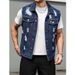 Men's Denim Collared Jacket Style High Street Trendy Ripped Solid Color Short Sleeved Versatile Jacket_viptrois.com