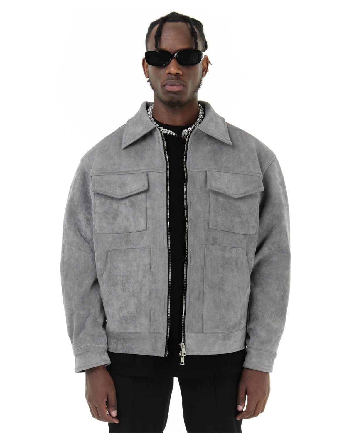 Men's Trendy Jacket, Suede, Men's Zippered Large Pocket Casual Lapel Spring And Autumn Jacket For Men_viptrois.com
