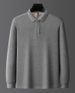 Men's Long-Sleeve Polo Shirt – 100% Cotton, Split Hem, Embroidered Collar (M-4XL, 9 Colors, Business Casual)_viptrois.com