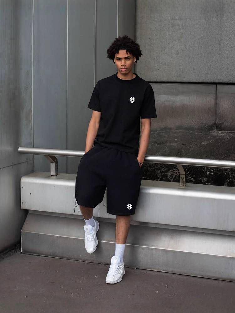 Men's Clothing Spring American Retro Round Neck Cotton Short-Sleeve Set With US Letter Print_viptrois.com