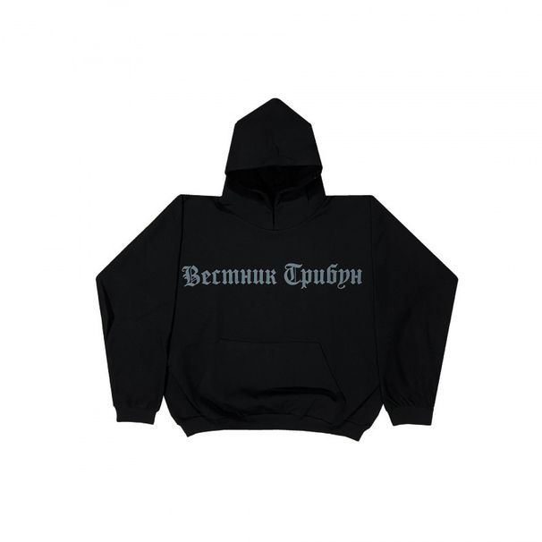 Unisex Oversized Hoodie – Cyrillic Letter Print Drop Shoulder Pullover (Black/White/Olive)_viptrois.com