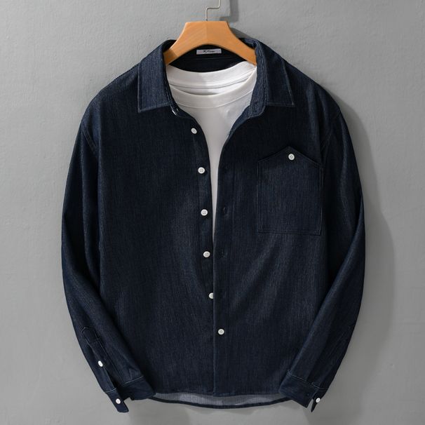 Autumn Fashion Brand Men's Long Sleeved Shirt Casual Loose Men's Retro Solid Color Youth Top Jacket_viptrois.com