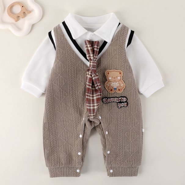 Super Cute And Fashionable Baby Clothes Spring And Autumn College Style Baby Jumpsuit Autumn Clothes Fake Two Piece Gentleman Going Out Clothes Romper_viptrois.com