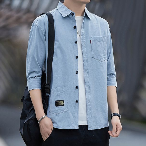 Men's Clothing High End Free Ironing Loose Shirt Men's Summer Three Quarter Sleeve Casual Work Shirt Men's Korean Style Trend_viptrois.com
