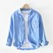 Men's Clothing Daily Casual Outerwear All Match Shirt Linen Long Sleeved Solid Color Shirt_viptrois.com