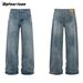 Men's Clothing American Retro Heavyweight 15.5oz Washed Flared Jeans For Men And Women, Loose Cleanfit Casual Trousers_viptrois.com