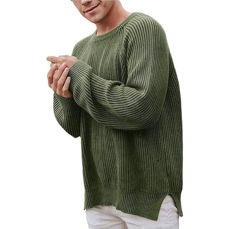 Men's Streetwear Knit Sweater – Thick Polyester Crewneck Pullover With Ribbed Hem (M-XXL, 5 Colors) | Oversized Long Sleeve Winter Top_viptrois.com
