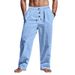 Men's Clothing Men's Casual Linen Trousers Autumn Winter Straight Leg Sporty Loose Fit Button Detail Trendy Beachwear_viptrois.com