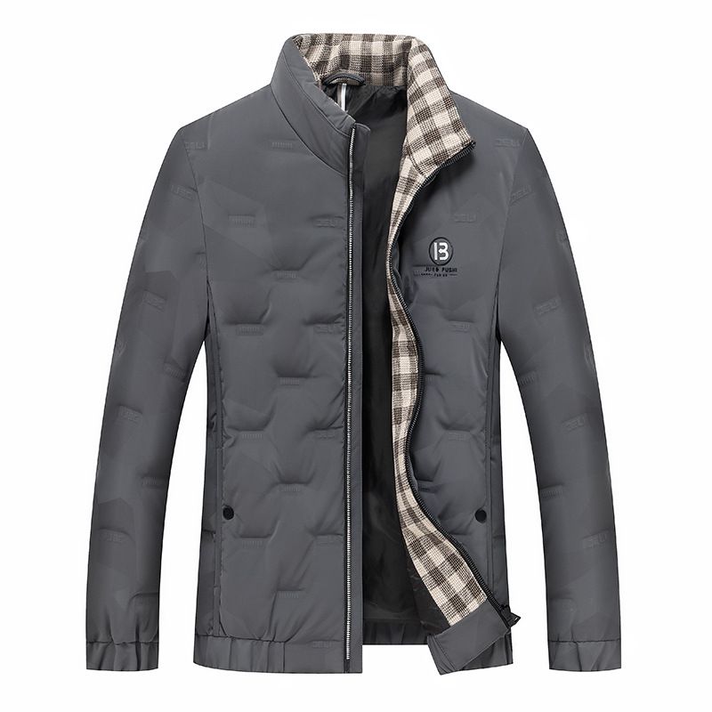 Men's Clothing Winter men's short Silk cotton jacket for middle aged and young people, stand up collar white duck Silk cotton casual warm slim jacket for men_viptrois.com