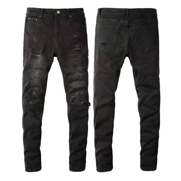 Men's Clothing Fashion Brand Washed Scratched Patches Paint Graffiti Stretch Slim Jeans_viptrois.com