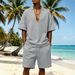Men's Casual Sportswear Set – Breathable V-Neck T-Shirt & Comfort Shorts – Summer Athleisure Two-Piece Outfit_viptrois.com