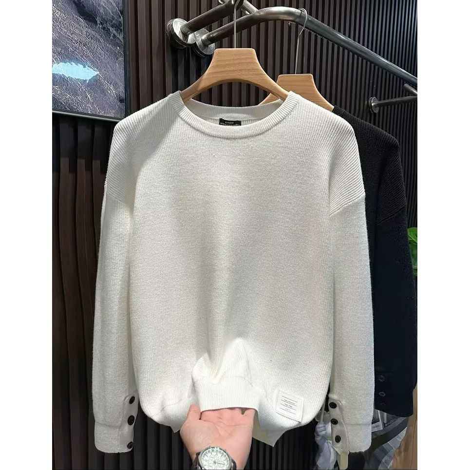 Men's Clothing Autumn And Winter New Button Long Sleeved Sweater Men's Solid Color Inner Bottoming Shirt Warm Trend_viptrois.com