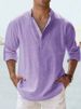 2025 Men's Linen Stand Collar Long-sleeved T-shirt, Loose-fitting Undershirt, Pure Color Long-sleeved Shirt_viptrois.com