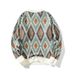2025 High Quality Fashion European-USA Vintage Knitwear Pullovers Men Round Collar Long Sleeve Casual Loose Retro Chevron Jacquard Color Clash Sweater_viptrois.com