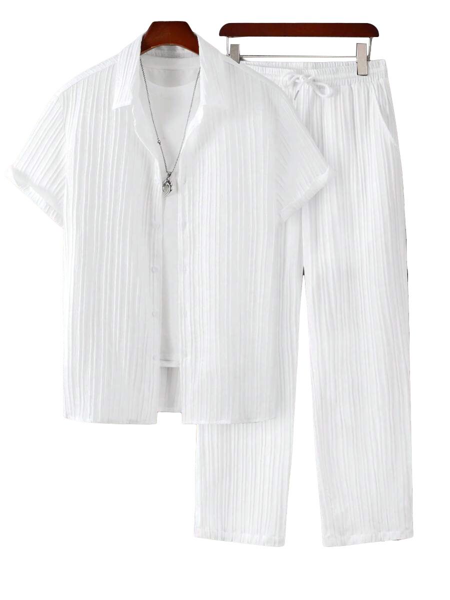 New Men's Hawaiian Casual Business Casual Loose-fitting Short-sleeved Pants And Versatile Shirt Set_viptrois.com