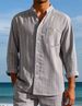 Men's Linen Blend Stripe Shirt - Breathable Long Sleeve Relaxed Fit With Jacquard Detailing (S-XXXL, 7 Colors)_viptrois.com