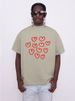 Small Neckline Heart Shape Graffiti Printing Design T-shirt Pure Cotton Loose Couple Short-sleeved Top_viptrois.com