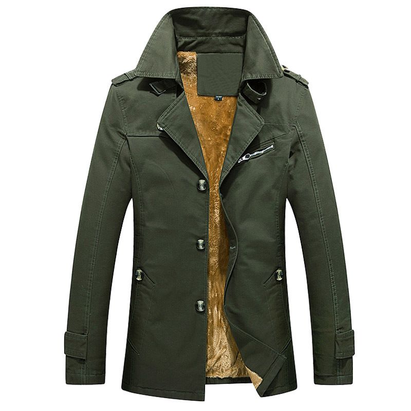 Men’s Washed Cotton Peacoat – Fleece-Lined Winter Jacket With Notched Lapel & Side Pockets (M-5XL)_viptrois.com