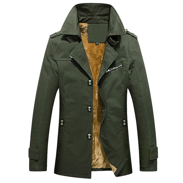 Men’s Washed Cotton Peacoat – Fleece-Lined Winter Jacket With Notched Lapel & Side Pockets (M-5XL)_viptrois.com