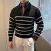 Men's Fashion Knit Sweater – Half-Zip Striped Pullover With Relaxed Fit (M-3XL, Black/Navy)_viptrois.com