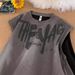 Men's Clothing Street Graffiti Suede Vest Trendy Fitness Sports Waistcoat Loose Large Size Sleeveless T Shirt_viptrois.com