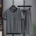 Men's Clothing Ice Silk Short Sleeve 7-Pants Set Breathable, Moisture-Wicking, Loose Fit Casual Sport Outfit (Black/White/Gray, Plus Size Available)_viptrois.com