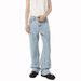 Men's Clothing Four Seasons Korean Style Bright Line Deconstruction Light Blue Straight Washed Loose Jeans Trend_viptrois.com