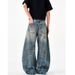 Men's Clothing Washed Retro Loose Wide Leg Jeans Men's Trendy Brand Old Dirty Pants Harem Straight Daddy Pants_viptrois.com