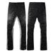 Men's Vintage Rock & Roll Flared Jeans With Rhinestone Embellishments & Patchwork Design - High Waisted Cotton Denim Pants For Urban Street Style_viptrois.com
