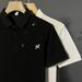 Men's Summer Fashion Short Sleeve Polo Shirt Floral Embroidery Turn Down Collar Korean Style T-Shirt_viptrois.com