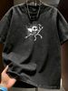 Vintage Skeleton Animal Graphic 230G Washed Cotton Oversized T-Shirt Men's Casual Luxury Short Sleeve Summer Tee_viptrois.com