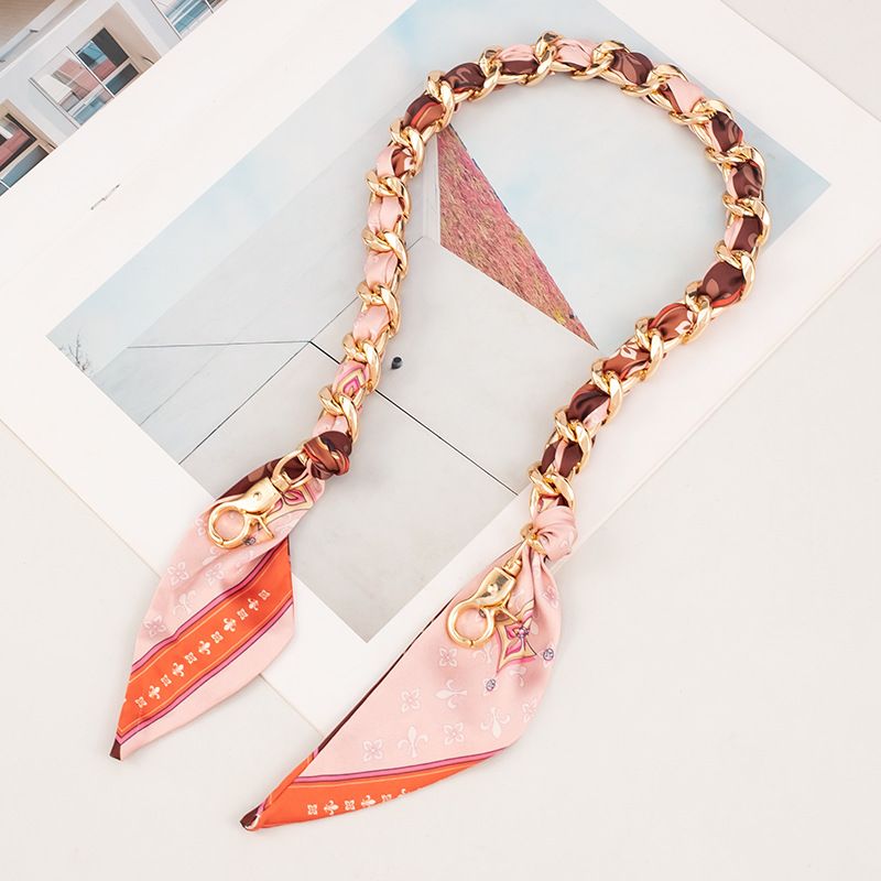 Bag Straps Single-shoulder Replacement Bag Chain, Silk Scarf Woven Decorative Bag Strap, Bag Chain, Long Metal, Simple Hand-held Underarm_viptrois.com