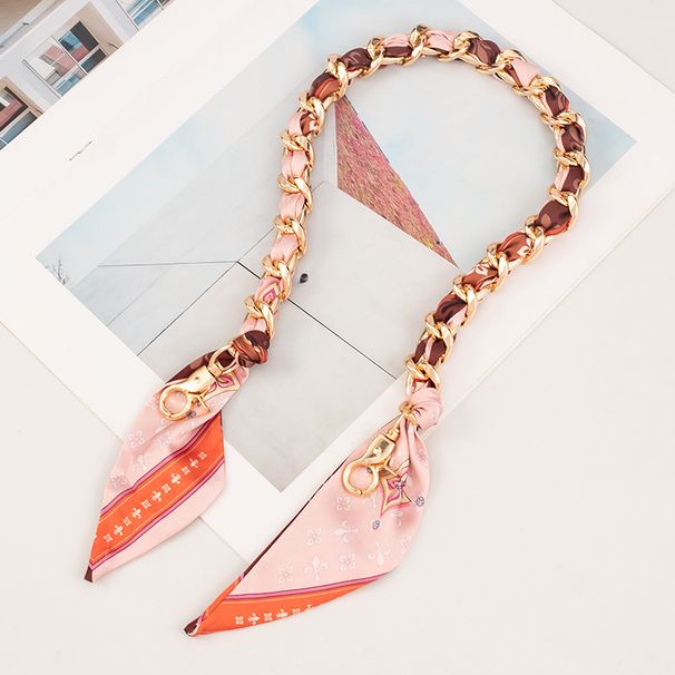 Bag Straps Single-shoulder Replacement Bag Chain, Silk Scarf Woven Decorative Bag Strap, Bag Chain, Long Metal, Simple Hand-held Underarm_viptrois.com