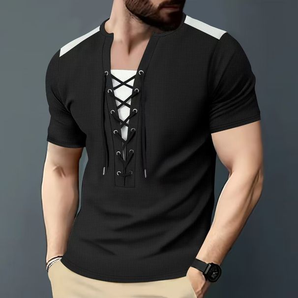 Men's Clothing Cardigan Drawstring Round Neck Sports Polo Shirt_viptrois.com