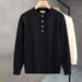 Men's Clothing Henry Collar Long Sleeve Sweater Pullover Striped Men's Round Neck Solid Color Versatile Bottoming Shirt Solid Color Knitted Sweater_viptrois.com