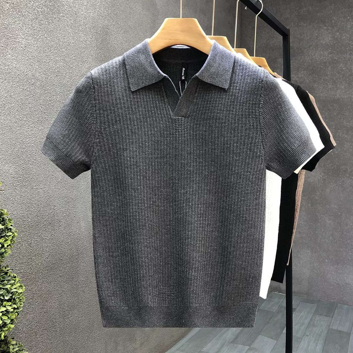 Men's Clothing Scissor Collar Short Sleeved Knitted Sweater Cool Anti Wrinkle T Shirt_viptrois.com