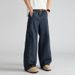 Splicing Black Jeans Men, Loose College Style Wide Straight Leg Pants, Fashionable And Versatile Work Pants For Men_viptrois.com