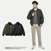 Men's Heavy Duty Work Jacket With Fleece Lining, Winter Water-Resistant Cotton Utility Coat, Relaxed Fit Military Green Outerwear For Cold Weather_viptrois.com