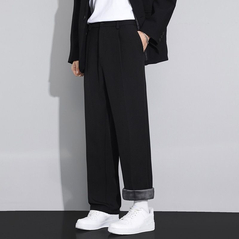 Men's Fleece-Lined Dress Pants – Relaxed Fit Straight Leg Trousers With Stretch & Thermal Lining (Black, Charcoal, Navy)_viptrois.com