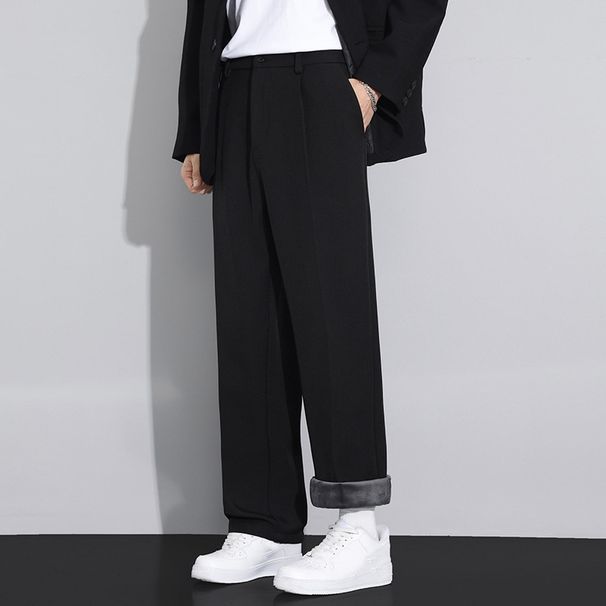 Men's Fleece-Lined Dress Pants – Relaxed Fit Straight Leg Trousers With Stretch & Thermal Lining (Black, Charcoal, Navy)_viptrois.com